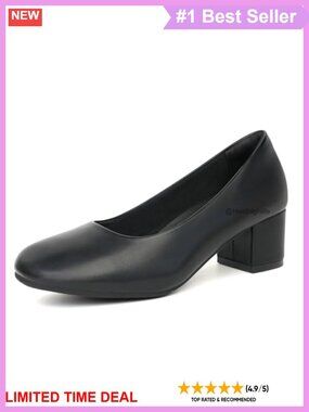 Women's Low Chunky Block Heel Round Toe Comfortable Dress Pumps